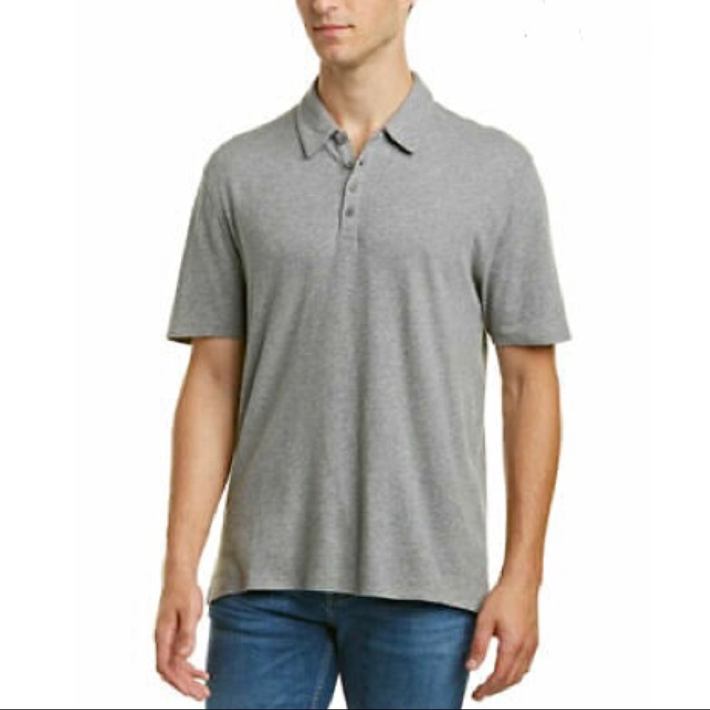 Vince Raw Edge Short Sleeve Polo Shirt in Heather Cinder